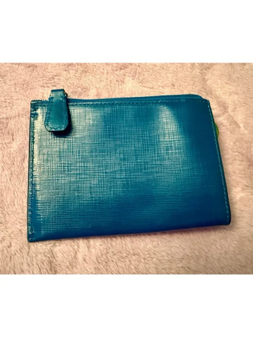 Coach Blue Leather Card Purse Wallet w/ Key Ring – Darcy Saffiano – NWOT